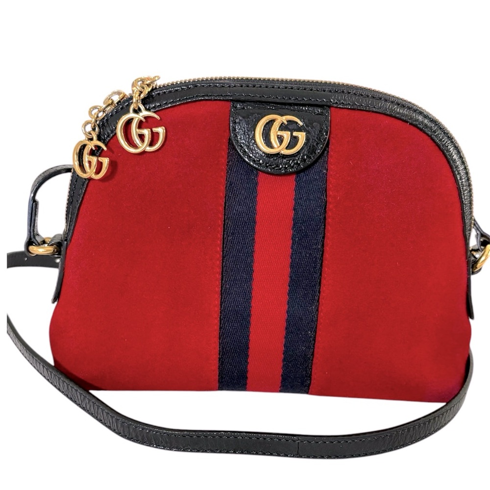 GUCCI OPHIDIA  GG red suede black patent leather Shoulder/Crossbody bag